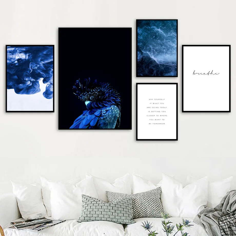 

Blue Parrot Sea Cloud Quotes Landscape Wall Art Canvas Painting Nordic Posters And Prints Wall Pictures For Living Room Decor