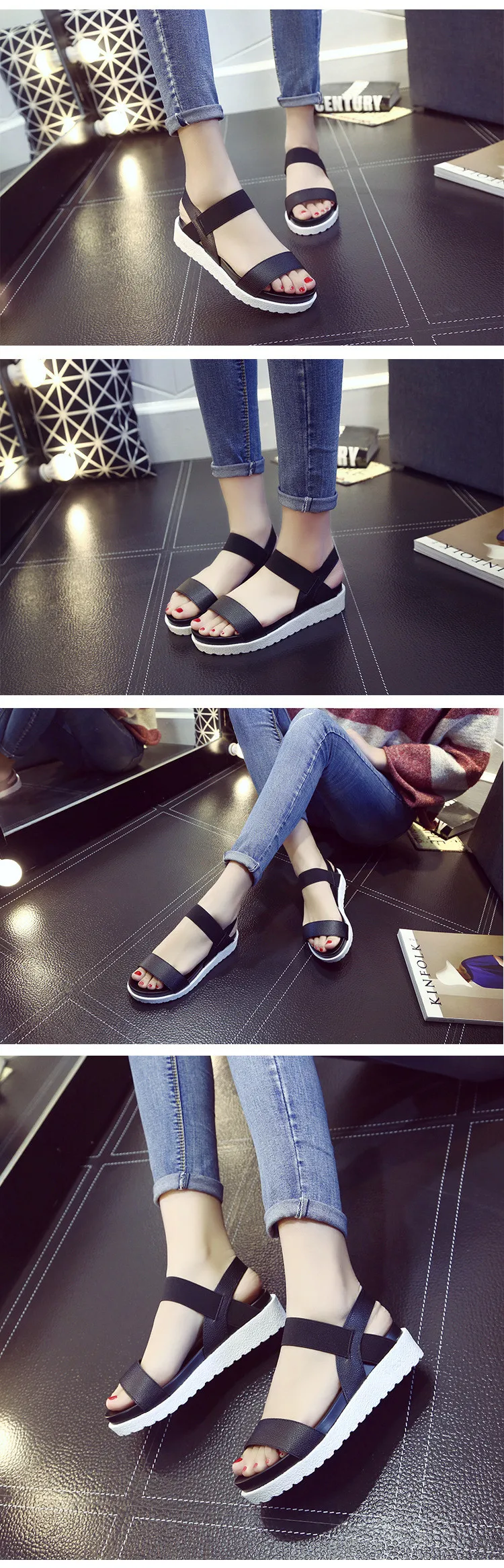 New Hot Sale Sandals Women Summer Slip On Shoes Peep-toe Flat Shoes Roman Sandals bohemian sandals shoes woman 4 colors T88