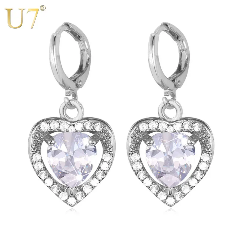 

U7 Love Heart Earings Fashion Jewelry For Women Gold Color Cubic Zirconia Earrings Wholesale E709