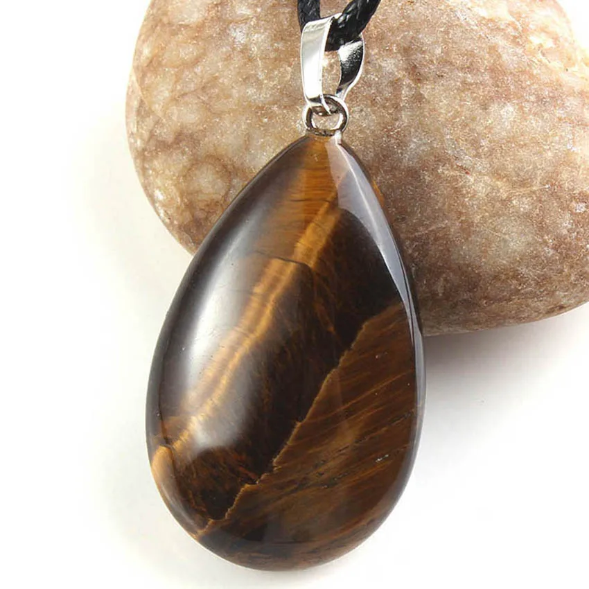 

100-Unique 1 Pcs Summer Style Silver Plated Natural Tiger Eye Stone Water Drop Pendant Fashion Jewelry