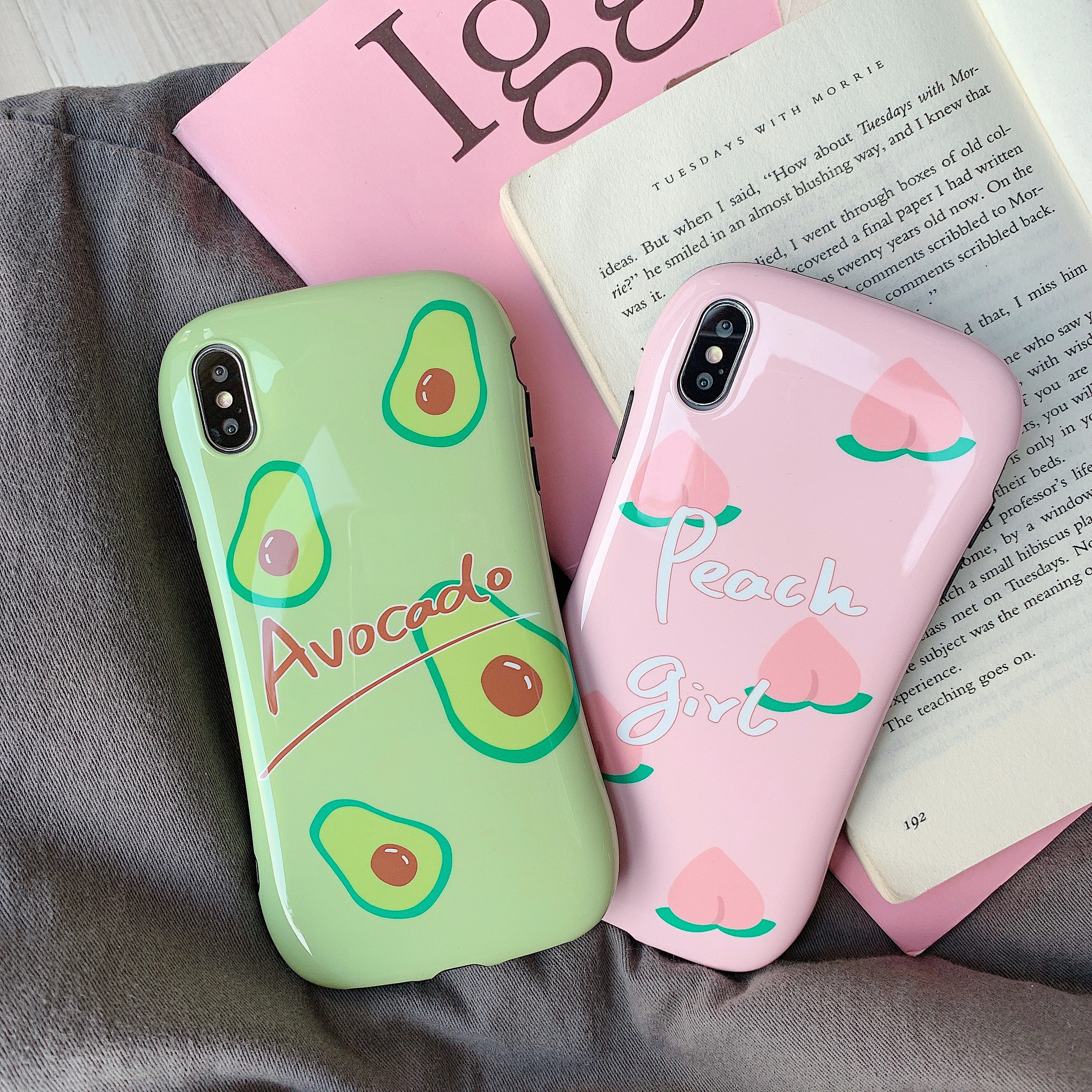 

Anti-knock Retro Summer Fresh Fruit Peach Avocado Soft Silicon Waist Phone Cases Bag for iPhone 7 6s 6 8 Plus X Xs Max XR Cover