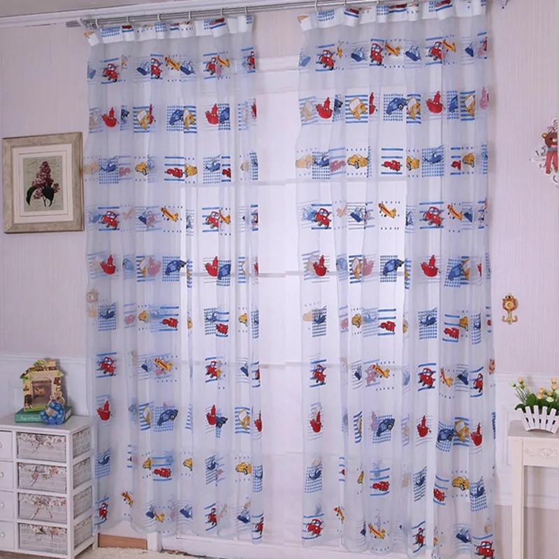 

Cartoon Curtains For Kids Living Rome Baby Home Decoration Finished Printed Car Pattern Tulle Curtain For Children 100cm*200cm