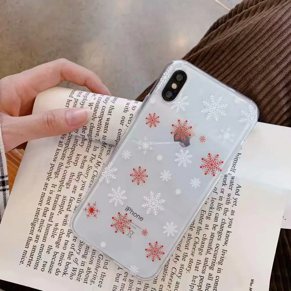 A_JONSNOW Painted Case for iPhone 8 7 7 Plus 6 6s Plus Christmas Tree Snowflake Soft Silicone Phone Cover for iPhone X XR XS Max