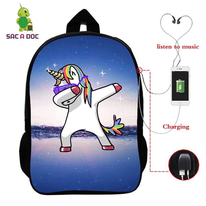 Рюкзак с единорогом Mochila Unicornio, рюкзак для ноутбука, рюкзак для подростков, женщин, мужчин, повседневный рюкзак с изображением Галактики, школьные сумки для путешествий, USB зарядка - Цвет: 17