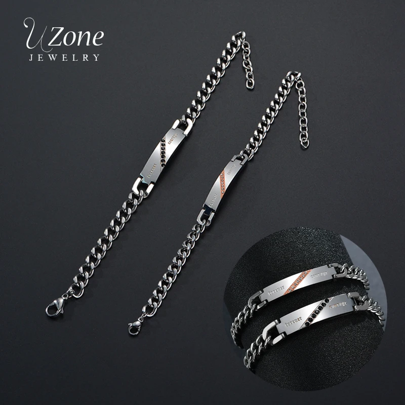UZone уникальный любовь пара браслет из нержавеющей стали саржа прозрачная кристальная буква смелый браслет для женщин мужчин par de pulsera