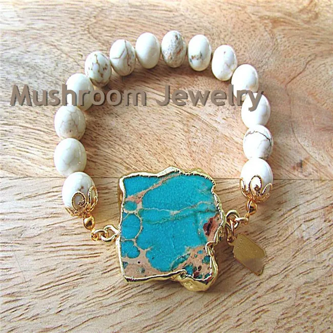 

Boho Chic Turquoises Beads Bracelet Ocean Jasper Stone Connector Bracelet