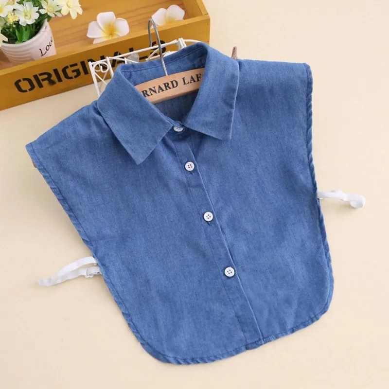 Джинсовая рубашка со съемным воротником для взрослых, воротники, все соответствующие синяя джинсовая ткань, Поддельный Воротник, унисекс