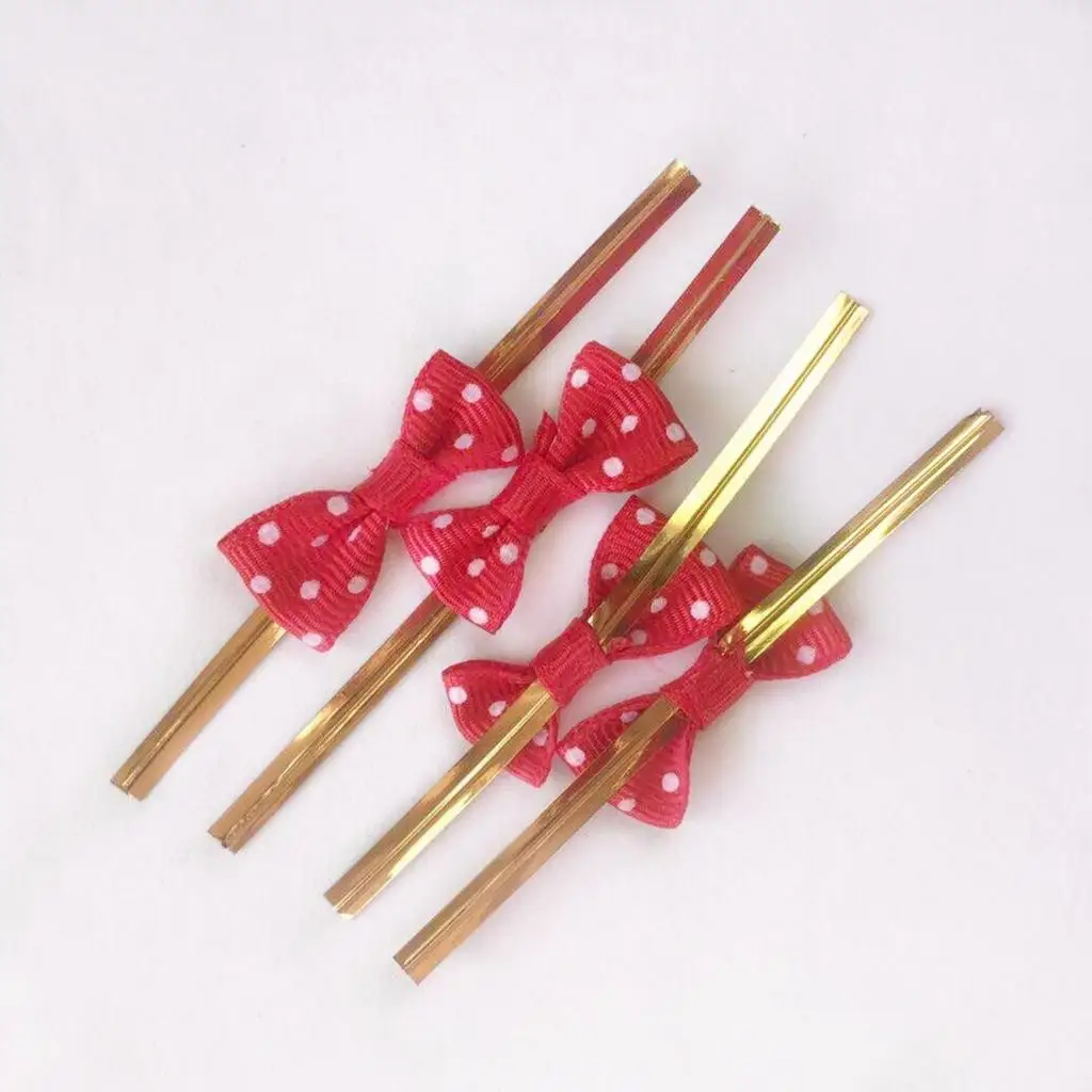 100pcs Cute Colored Bow Metallic Twist Tie For Bakery Candy Cello Bags Gifts DIY Card Making Art craft Projects Party Supplies
