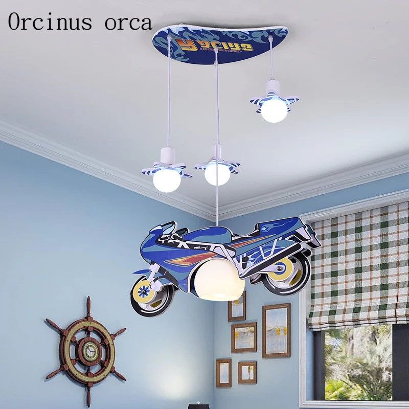 

Creative cartoon motorcycle chandelier boy bedroom child room light modern minimalist amusement park personal Chandelier