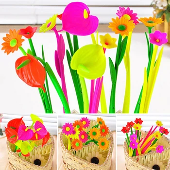 

1Pcs Black Ink Bloom Floral Flowers Gel Pen Design Ballpoint Pens For Kids Stationery Goods for School Supplies Accessories