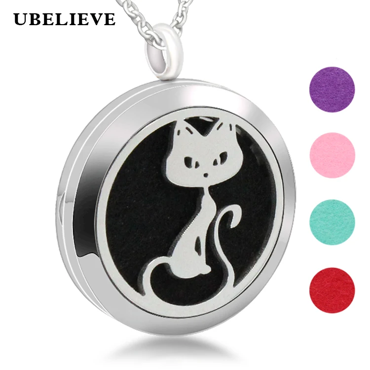 

Fashion Cat Pattern 30MM Stainless Steel Magnet Essential Oil Aromatherapy Diffuser Locket Necklace Scent Pendant Drop Shipping