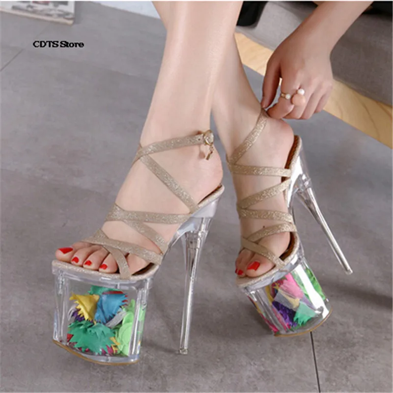 Chaussures Mariage Mince 20 Diamant Cad De Transparent Cristal Cm Talons 19 Sandales Plates Or sangle Croix Pompes argent Boucle Fleur formes Femme OZPwO