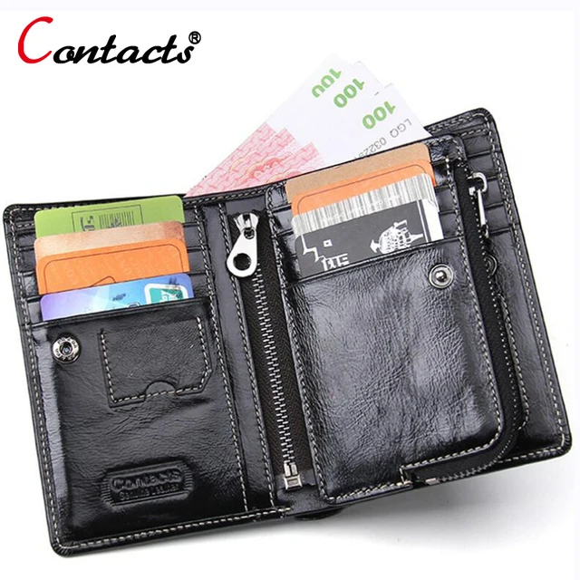 CONTACT&#39;S genuine leather wallet designer men Zipper wallet Bifold coin purse card holder purse ...