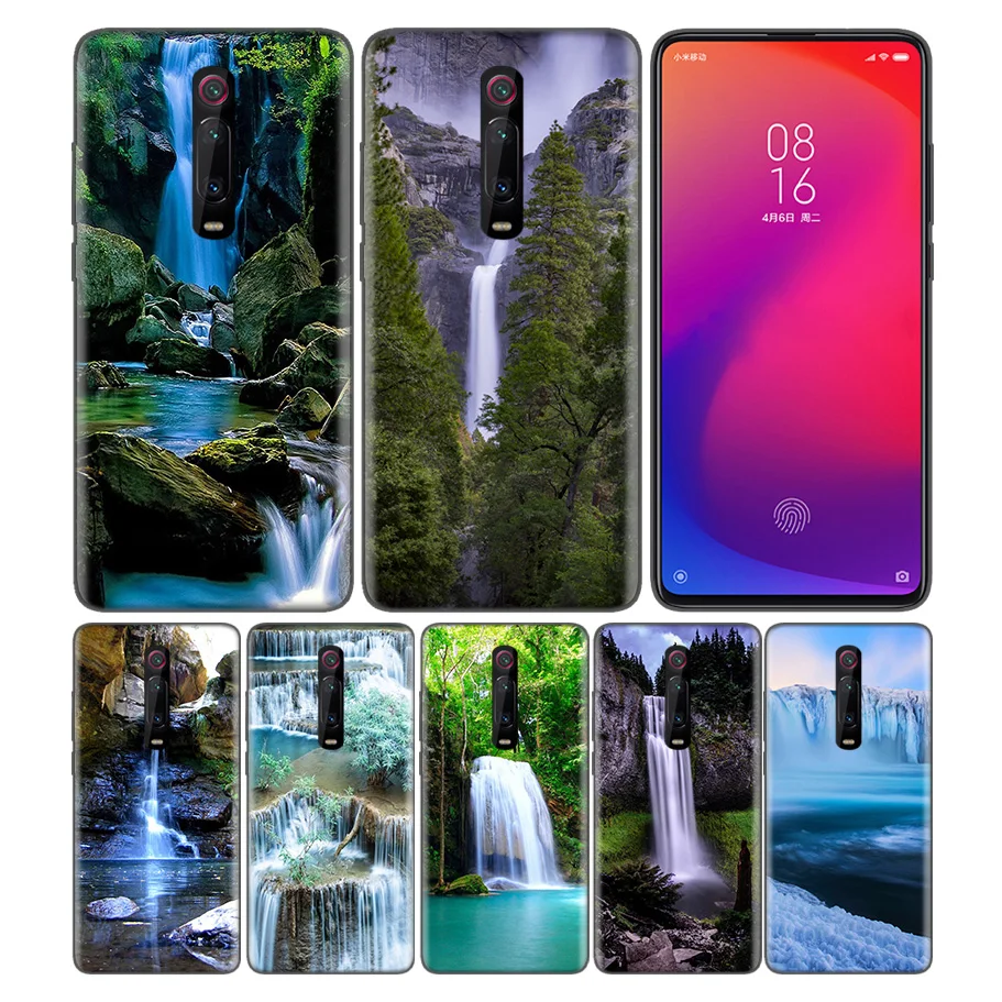 

Phone Pattern Black Rubber Soft Silicone Case Bag Cover for Redmi 7A Note 7 6 7S Y3 K20 Pro Core Shell Waterfall Natural Scenery