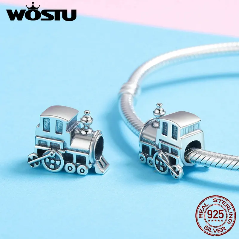 

WOSTU Original Design Genuine 925 Sterling Silve Steam Locomotive Vintage Steampunk Beads for Female DIY Charm Bracelet BKC507