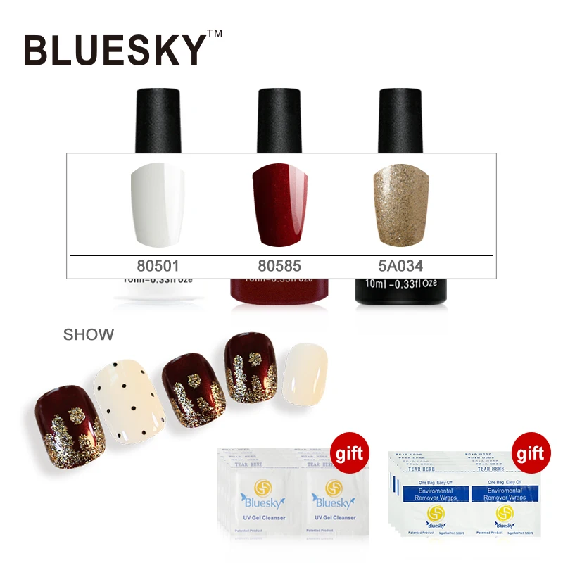 1Set 3pcs 100 genuine Bluesky Soak Off UV LED Gel Nail Polish, With