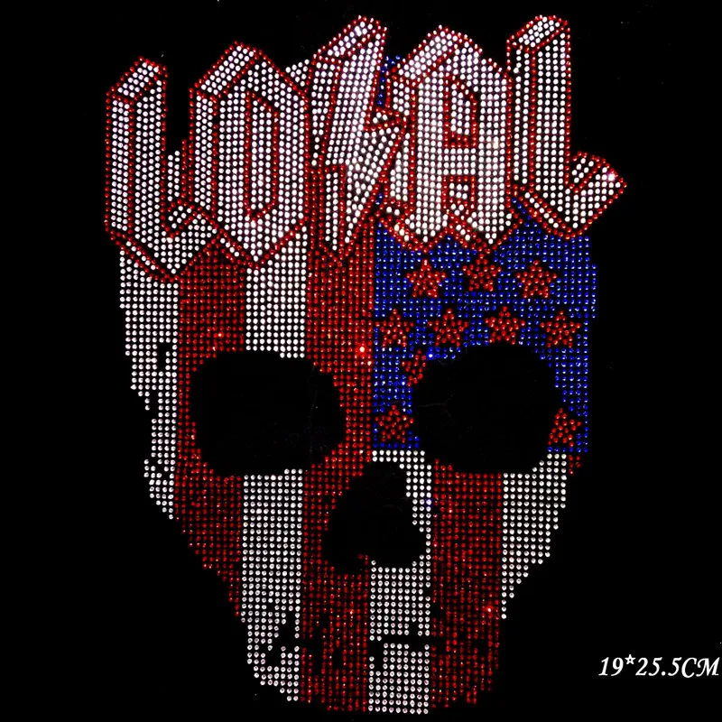 

2pc/lot Skull patches design stone iron on rhinestone motifs hot fix rhinestone transfer motifs for shirt