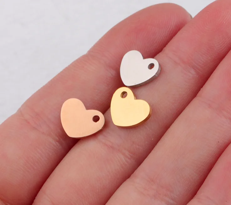 

50pc 7.5*10mm Rose Gold/Steel Color Stainless steel Small Heart Charm For Necklace/Keychain DIY Women Handmade Jewelry Making