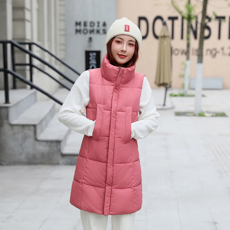 

Winter Vest Chalecos Para Mujer Winter Jacket Women Long Vest New Korean Stand-up Collar Cotton Women Vest Gilet Femme