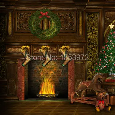 

10X10ft photography background for Christmas vinyl computer printing backdrops Christmas fireplace photography backgrounds ST153
