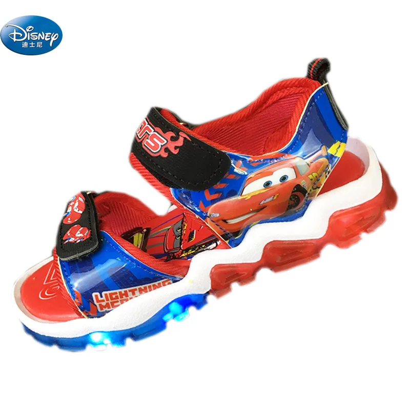 Disney kids Cars sandals with LED light McQueen Cartoon shoes Summer children pu sport Beach shoes Europe size 26- 31