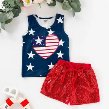 

Flag Bling Newborn Baby Girls Boy Vest Crop Tops Short Pants Outfits Clothes Clothes Tank Tops+shorts Pants Outfits Set