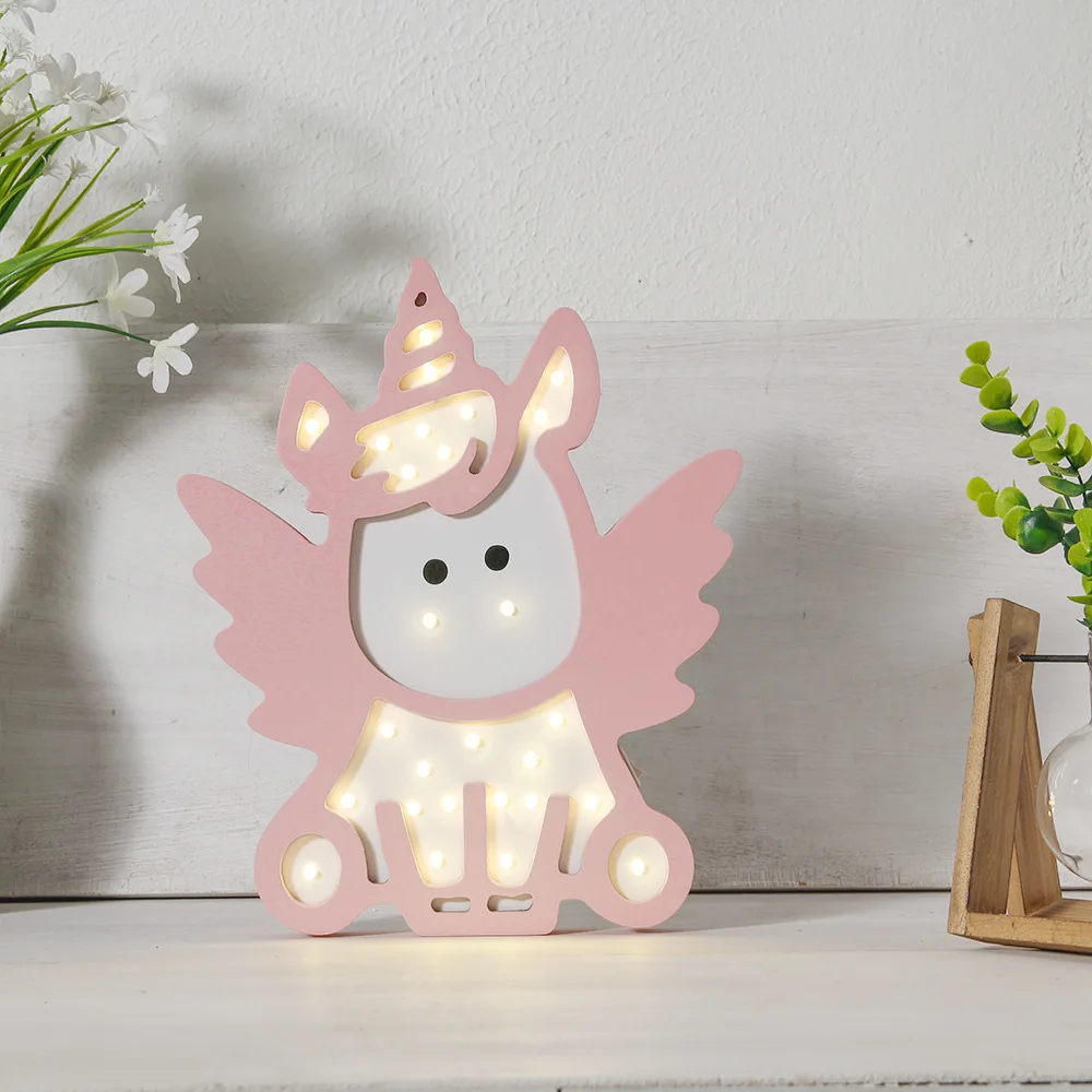 Decoração do Quarto Lâmpada de Mesa Iluminação para Casa Luz da Noite Zmishibo Madeira Animal Rosa Azul Unicórnio Gato Coruja Elefante Led Crianças Presente Aniversário 1 Luzes noturnas