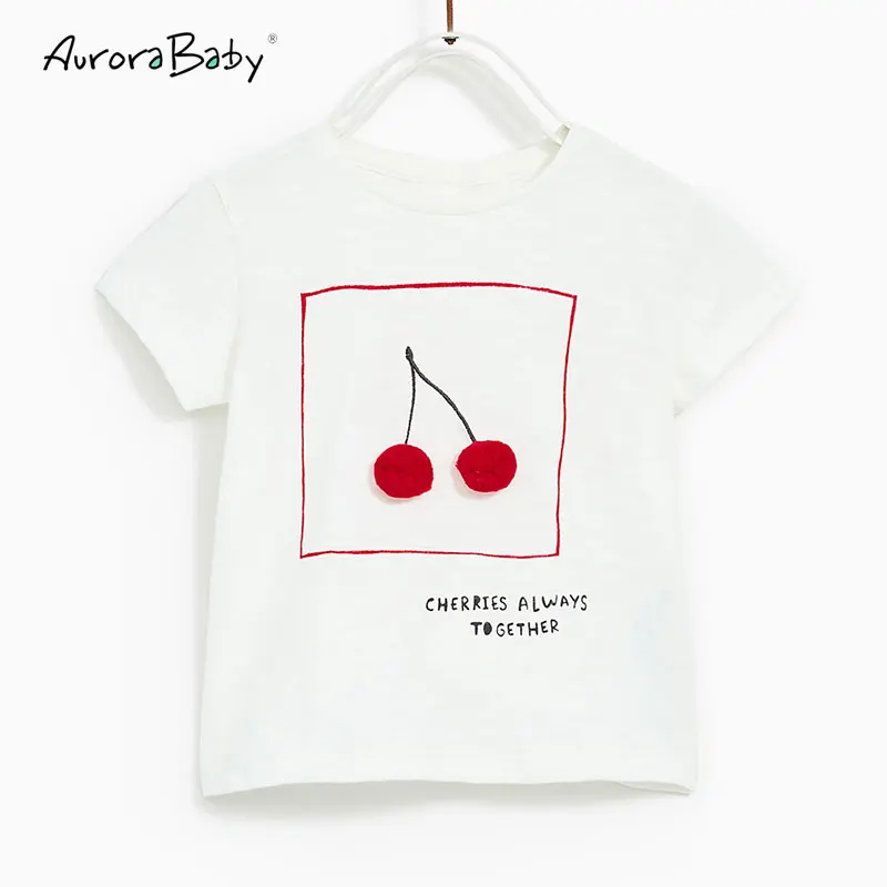 

2018 Summer Baby Girls Cherry print White T-shirt Tee Tops Girls Short Sleeve T Shirt Children Clothing Toddler Kids Clothes