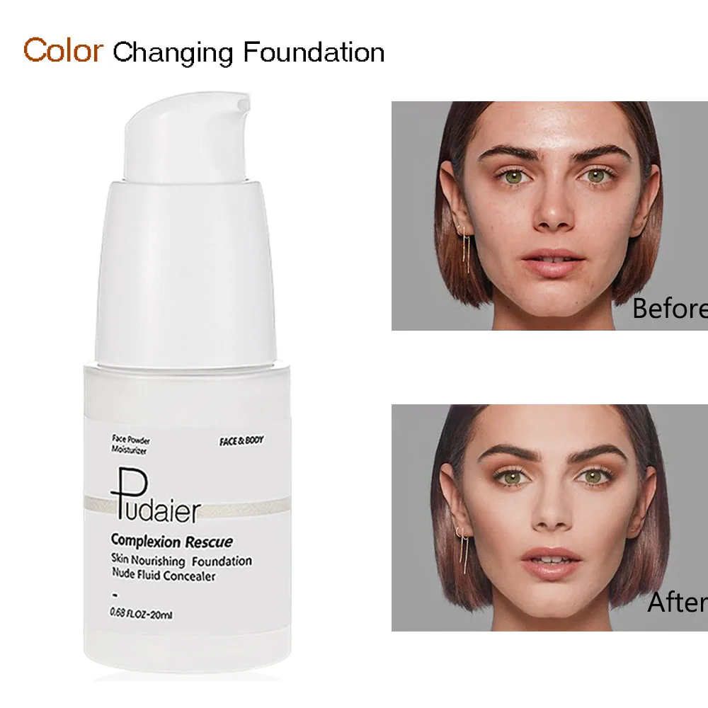 20ml Color Changing Liquid Foundation Base Cover Concealer Makeup Change To Your Skin Tone By Just Blending Long Lasting | Красота и