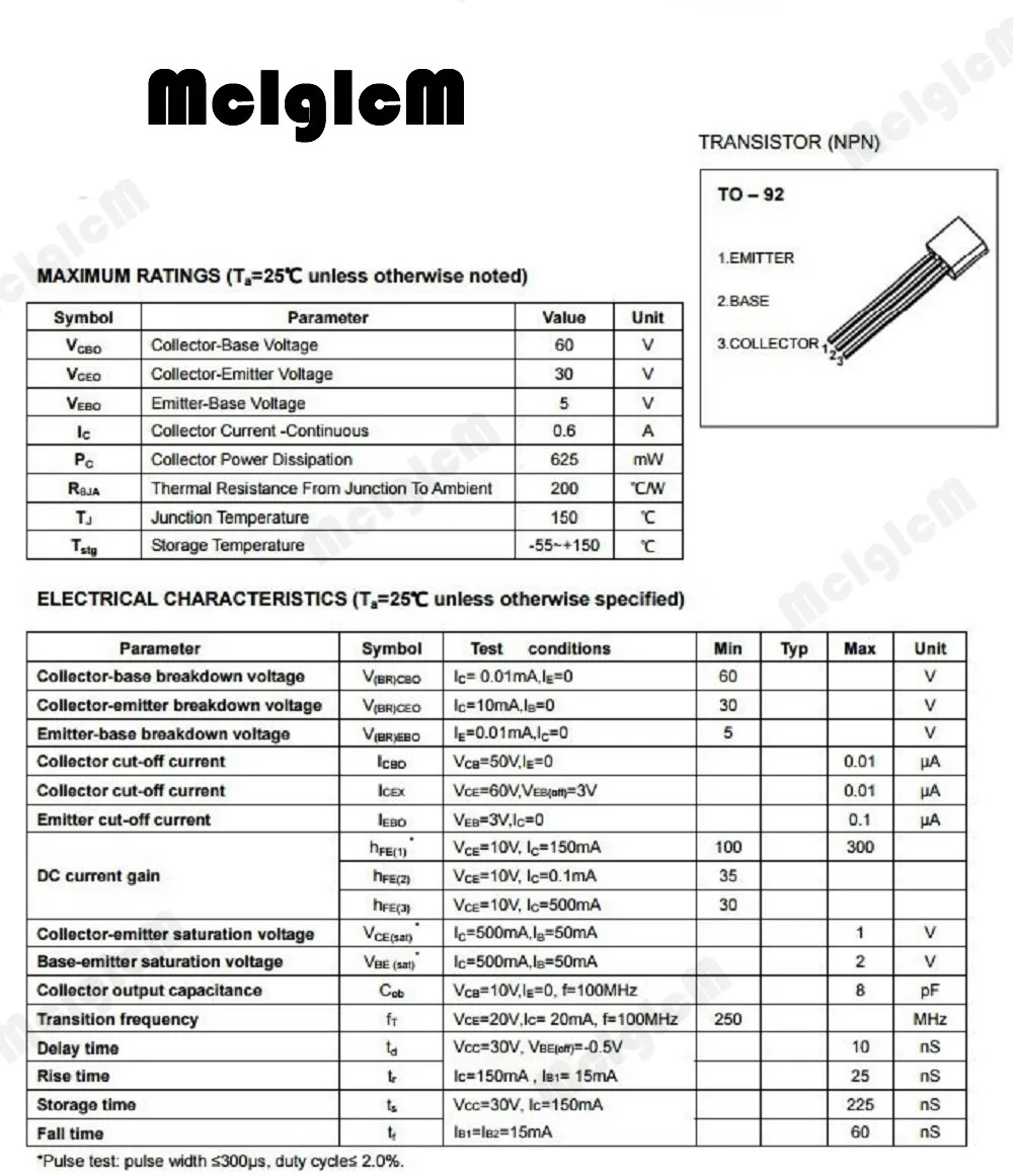 MCIGICM 5000pcs 2N2222A in-line triode transistor NPN switching transistors TO-92 0.6A 30V NPN 2N2222