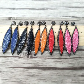 

1/4 Pairs Natural Fishskin Pave Rhinestone Crystal Zircon Earrings,Fashion leather Earrings Handmade for women Jewelry ER573