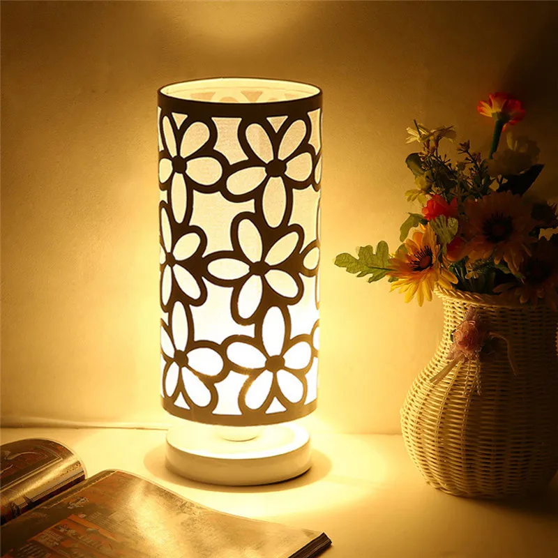 

LAIDEYI Modern Hollow Flower Pattern Led Desk Lamp Cylinder Shape Home Bedroom Bedside Table Lamp Office Reading Light