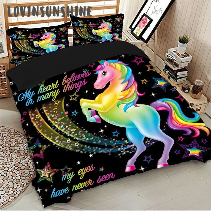 

LOVINSUNSHINE Comforter Bed Sets Duvet King Size Cover Unicorn Print Cute Bedding Queen Size AB#100