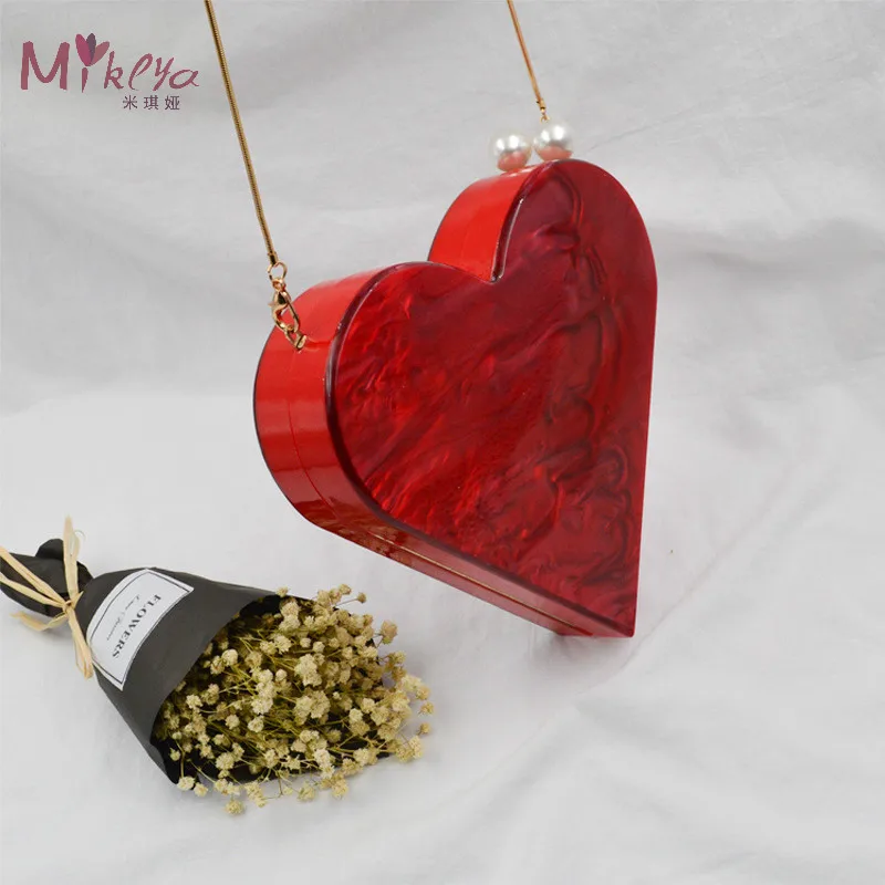 New Arrival Fashion Acrylic Splice Heart Shape Female Handbag Messenger
