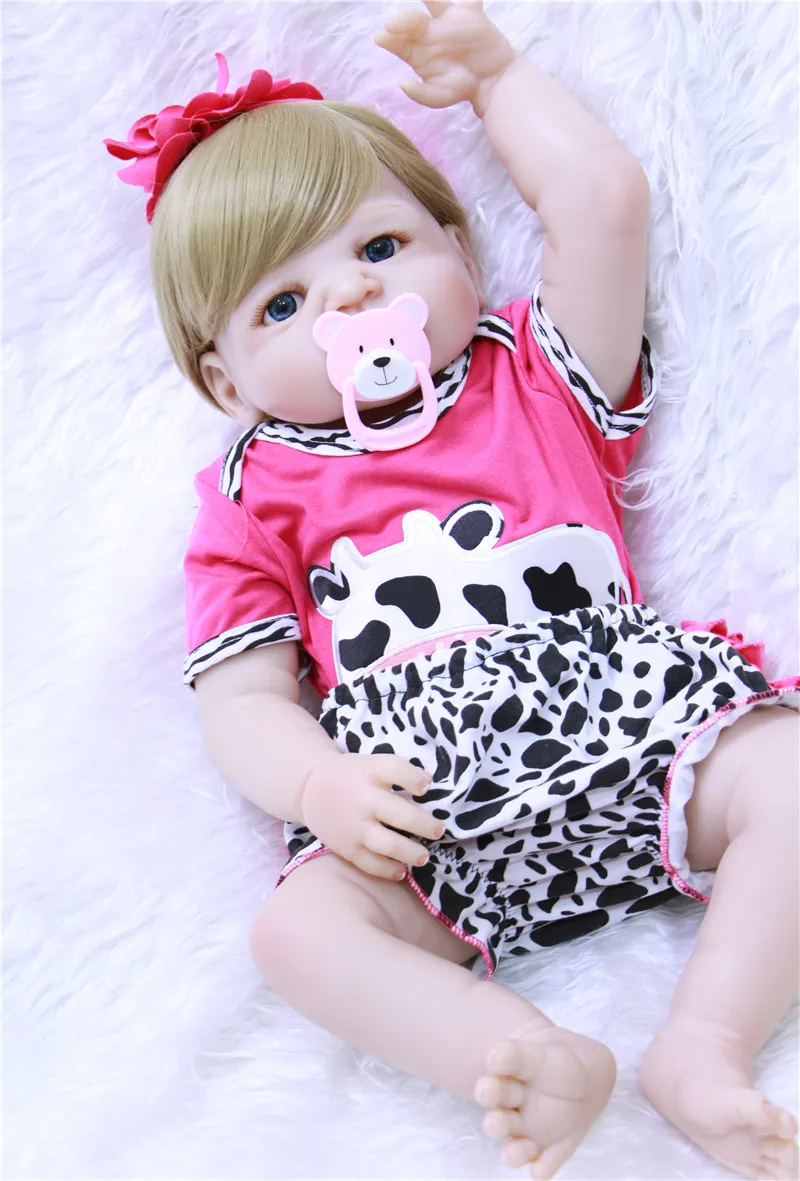 55cm beautiful princess Girls Doll White skin Silicone Baby Doll Alive Vinyl Reborn Dolls Toys for Child Gifts with cow clothes