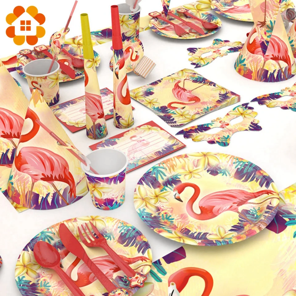 Flamingo Series Disposable Tableware Paper Material DIY Wedding Birthday Theme Party Decorations Kids Adult Supplies Table Decor