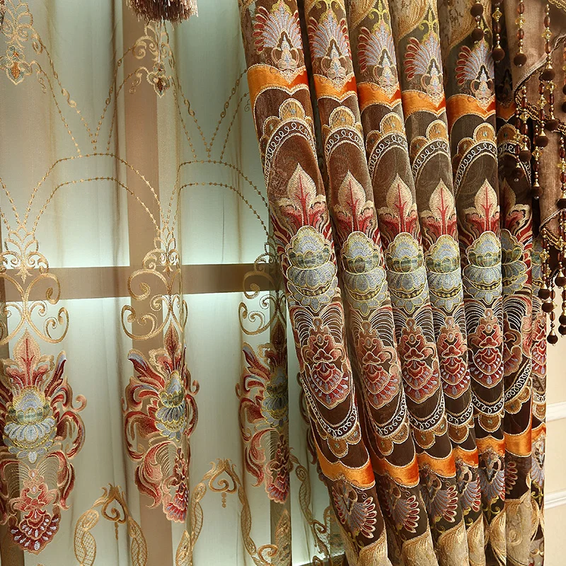 

Luxury Europe Finished Rural Curtains Tulle Embroidered Curtains for Living Room Bedroom Window Curtains Valances Drapes