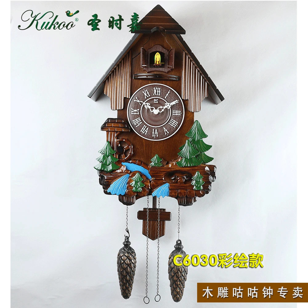 

Colored drawing children room wall cuckoo clock , pine handmade wood sculpture photoswitchable alarm clock kinds gifts