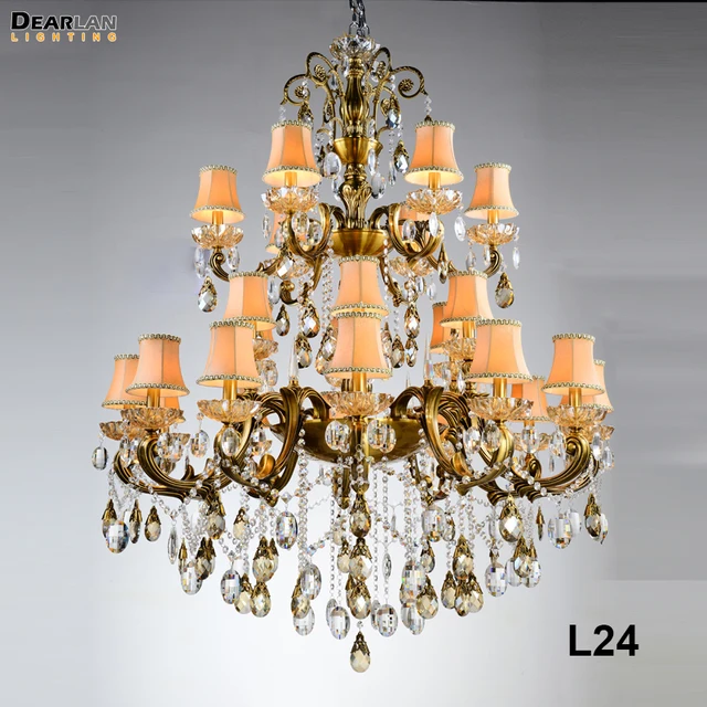 24 Arms Large Crystal Chandelier Light With Lampshade Classic 24 Arms Large Crystal Chandelier Light with Lampshade Classic Antique Brass Crystals Hanging Lamp for Hotel - 24 Arms Large Crystal Chandelier Light With Lampshade Classic