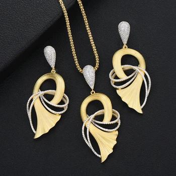 

SISCATHY Hot Fashion Cubic Zirconia Long Chain Pendant Necklace Big Drop Earrings Bridal Wedding Party Jewelry Set Jewelry Gift