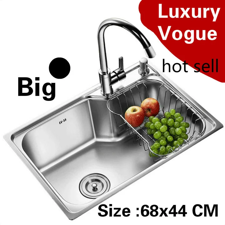

Free shipping Apartment kitchen single trough sink vogue common do the dishes 304 stainless steel large hot sell 68x44 CM
