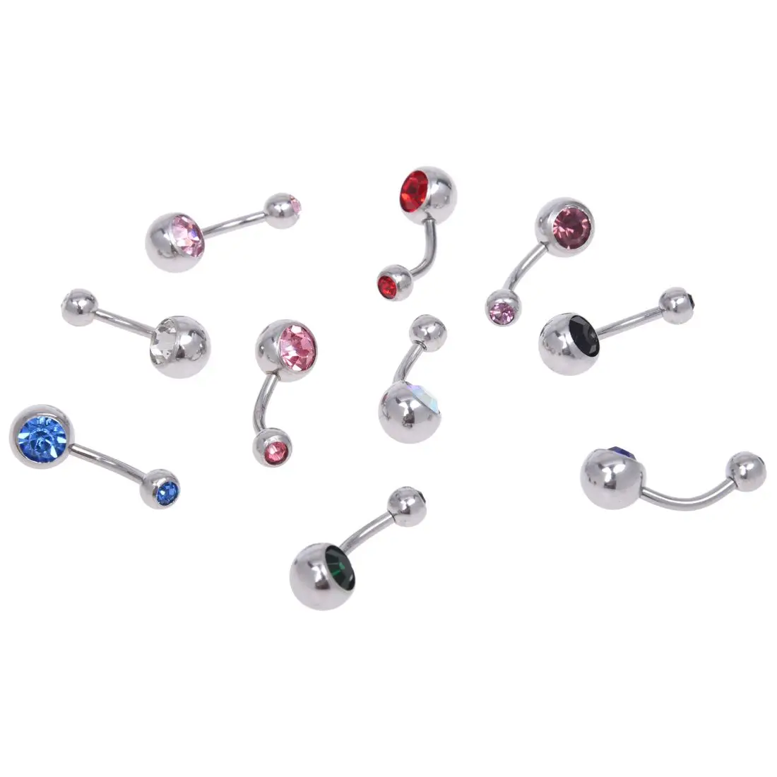Buy 10pcs 14G Mixed Color Double Gem Belly Button Ring