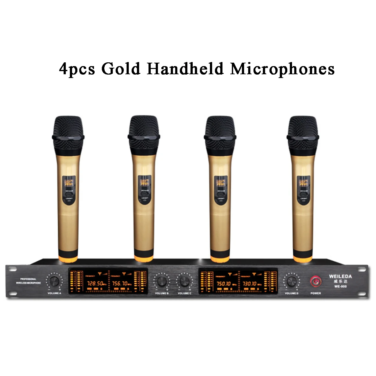 110-220 В УВЧ 4 канала профессиональный ЖК беспроводной микрофон Беспроводная система головной микрофон светодиодный дисплей чувствительный для KTV - Цвет: Golden