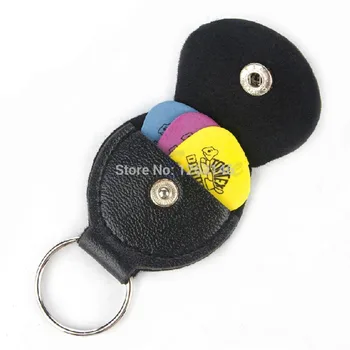 

Black Faux Leather Key Chain Style Guitar Bass Picks Holder Plectrums Case Bag