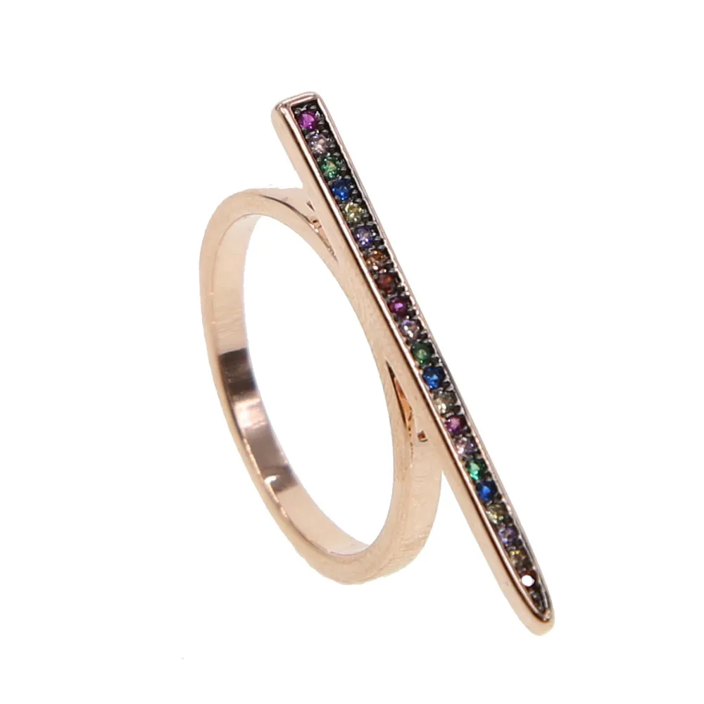 

long spike cz bar rings for women rose gold color fashion elegant jewelry with rainbow colored stone CZ for summer