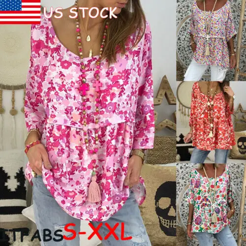 

Women Summer Short Sleeve Floral Shirt Sleeveable Tops Loose T Shirt Casual Tee TOPS