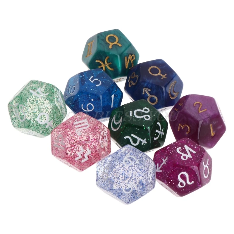 

3pcs Multicolor 12 Sided Resin Dice Astrology Tarot Constellation Divination