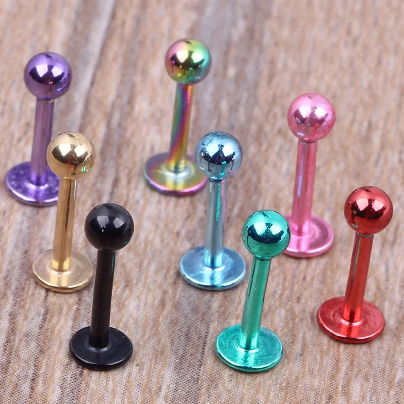 Stainless Steel Lip Piercing Jewelry Mix 8 Colors 50pcs /lot Labret Ring and Stud Body Tragus Helix Jewelry
