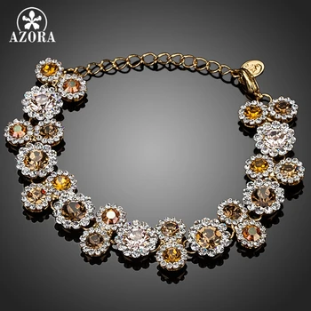 

AZORA Gold Color 23pcs Multicolour Round Austrian Crystal End to End Flower Bracelet TS0055