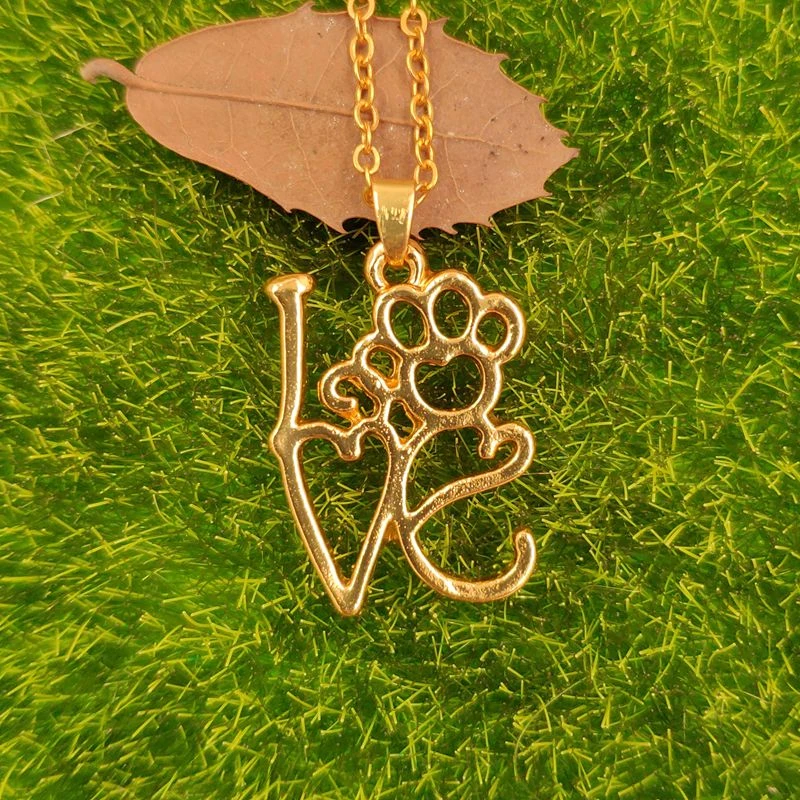 calado con dibujos de perro y amor para mujer, colgante de Animal, cuentas doradas y plateadas, regalo de joyería para mujer 68|Collares colgantes| - AliExpress